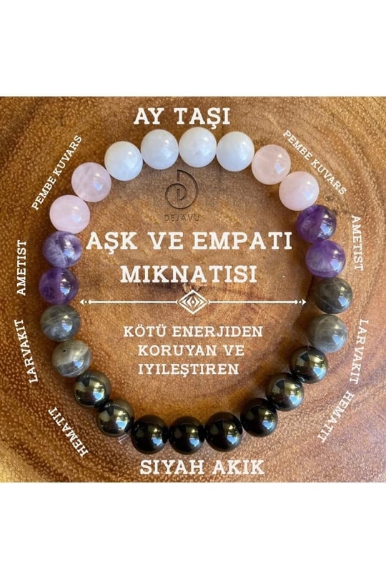 (2895) Aşk Mıknatısı Bileklik Ametist, Akik, Pembe Kuvars, Larvakit, Hematit, Ay Taşı renklı11 Battal Standart