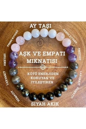 (2895) Aşk Mıknatısı Bileklik Ametist, Akik, Pembe Kuvars, Larvakit, Hematit, Ay Taşı renklı11 Battal Standart