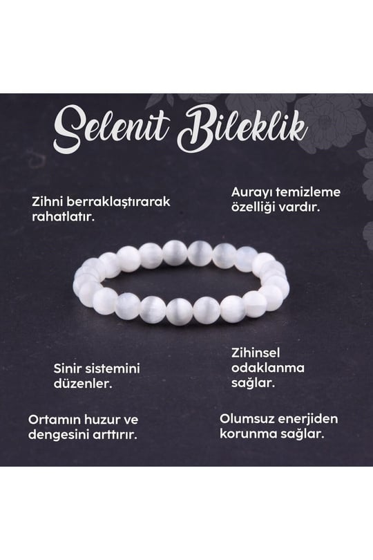(2950) Sertifikalı Selenit Doğal Taş Bileklik 8 Mm - B804 Renkli Tek Ebat