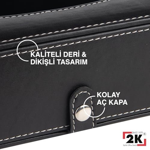 2K Suni Deri Peçetelik Mendil Kutusu 13 * 24 * 6 cm. Siyah