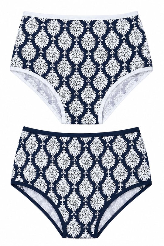 2li Kadın Damalı Bikini Külot Arka Düz Yüksek Bel İnce Lastik Ekonomik