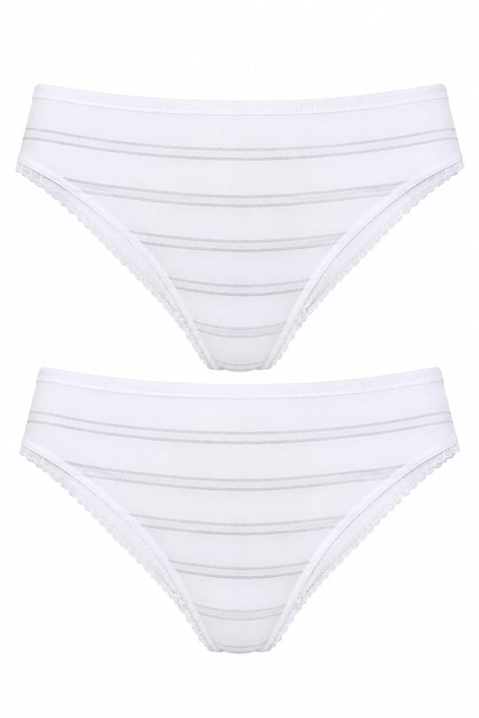 2li Kadın Sim Çizgili Bikini Külot Yüksek Bel İnce Lastik Ekonomik