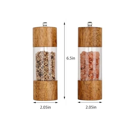 (2li Paket) Tuz ve Karabiber Öğütücü Seti, Ahşap Tuzluk ve Biberlikler, Kaba ve İnce Öğütme için Ayarlanabilir Biber Öğütücü ve Tuz Öğütücü, Karabiber Değirmeni Öğütücü (6,5 inç)