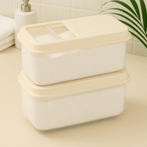 2li Set 7,5 Lt Mega Banyo Düzenleyici Kayar Kapaklı Etiketli Toz Tablet Deterjan Saklama Kutusu