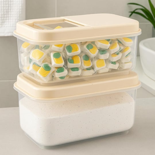 2li Set 7,5 Lt Mega Banyo Düzenleyici Kayar Kapaklı Etiketli Toz Tablet Deterjan Saklama Kutusu