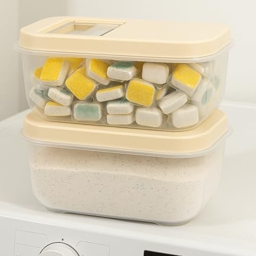 2li Set 7,5 Lt Mega Banyo Düzenleyici Kayar Kapaklı Etiketli Toz Tablet Deterjan Saklama Kutusu