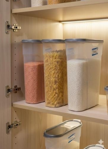 3 Adet 4 Litre Şeffaf Plastik Lüks Erzak Bakliyat Saklama Kabı Kiler Box