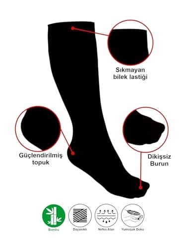 3 Çift Yüksek Kalite Teni Göstermeyen Yumuşak Dikişsiz Dizaltı Uzun Bambu Kadın Çorap