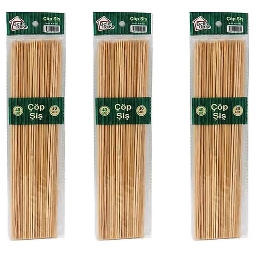 3 Paket Bambu Çöp Şiş Seti (40lı x 3) - 25 cm Doğal Izgara ve Sunum Çubuğu