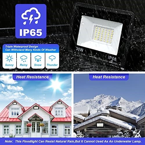 30W LED spot, dış mekan 3000lm LED duvar spot lambası, dış mekan spot ışığı, soğuk beyaz 6000 K su geçirmez IP66 LED ışıklı spot, atölye garaj bahçe için