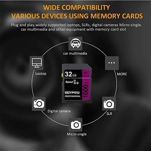 32 GB Hafıza Kartı, Professional 1000 x Sınıf 10 Kart U3 Hafıza Kartı Uyumlu Bilgisayar Kameraları ve Video Kameralar, 95 MB/snye kadar Kamera Hafıza Kartı, Mor/Siyah