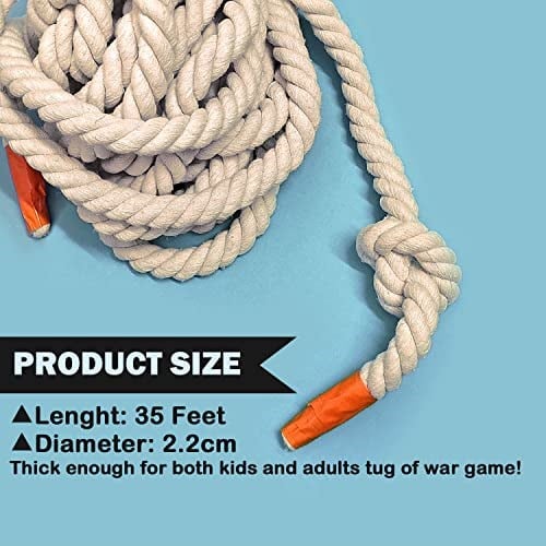 35 ft Savaş Halatı Tarla Günü Aile Birleşimi Römorkör Halat Doğal Pamuk Halat Çocuklar ve Yetişkinler için, Yaz Kampı, Yard Oyunları, Açık Hava Kamp Piknik Oyunları, Takım Oluşturma