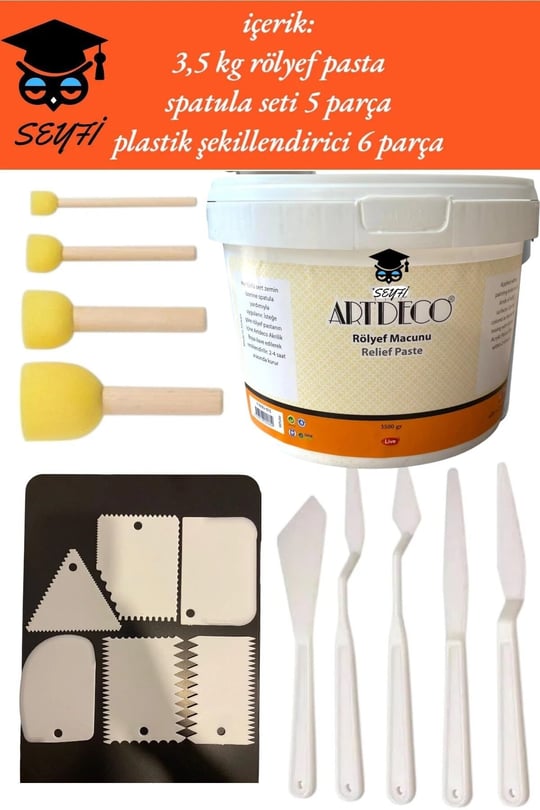 3,5 kg ARTDECO rölyef pasta spatula seti 5 parça plastik şekillendirici 6 parça rölyef macunu seti