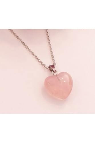 (3719) Yeni Kalp Pembe Kuvars Zincirli Kolye Pembe L