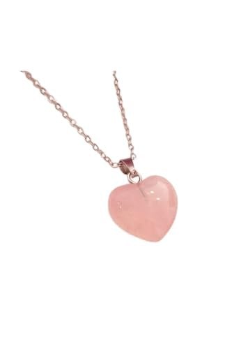 (3719) Yeni Kalp Pembe Kuvars Zincirli Kolye Pembe L