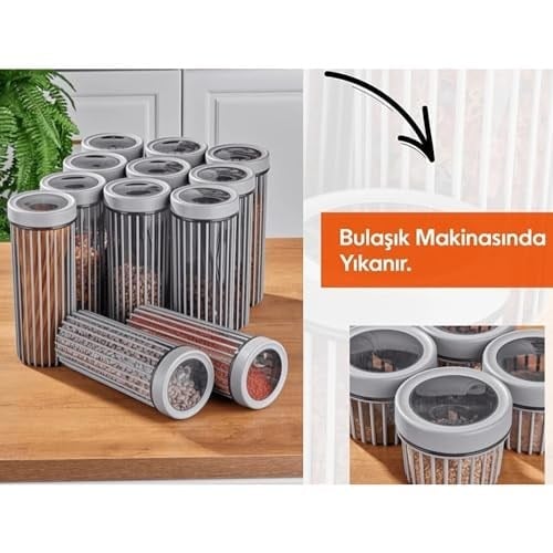3lü Çevir Aç Kapak Kavanoz Plastik Saklama Kabı Seti, Büyük, Orta, Küçük, 3 Boy (BEJ)