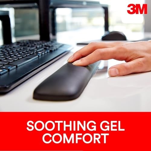 3M Klavyeler için Jel Bilek Desteği, Yatıştırıcı 3M Jel Teknolojisi ve Tüm Gün Rahatlık ve Destek için Saten Pürüzsüz Kapak, Dayanıklı ve Temizlemesi Kolay, 19 inç, Siyah (WR85B)