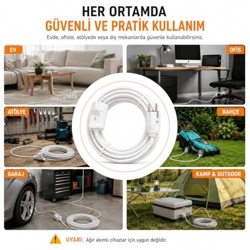 3x2.5mm TTR Tekli Beyaz Topraklı Kauçuk Uzatma Kablosu (15 METRE) - Seçenekler: 1 METRE, 2 METRE, 3 METRE, 4 METRE, 5 METRE, 10 METRE...