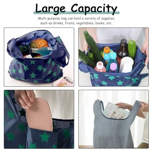 4 adet alışveriş çantası, katlanabilir, tekrar kullanılabilir alışveriş çantası, yıkanabilir alışveriş torbası, çevre dostu alışveriş çantası, hafif polyester taşıma çantası, alışveriş,