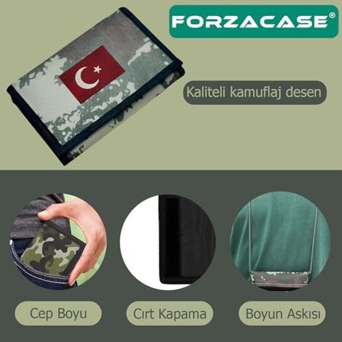 4 Göz İç Fermuarlı Cırt Kapamalı Boyun Asmalı Asker Cüzdanı Türkiye Bayrak Desen - FC616