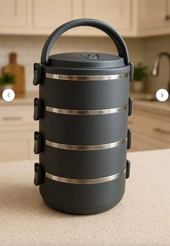 4 Katlı Sefer Tası Sızdırmaz Yemek Termosu Füme Tek Kişilik Hacimi Vardır 2.4 Litre