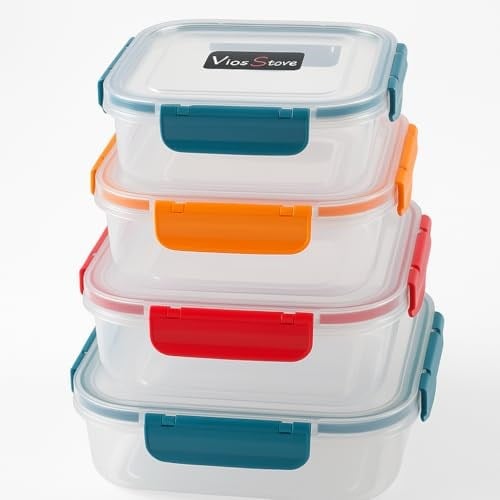 4’lü Kilitli Saklama Kabı Seti – Sızdırmaz Kapaklı, Farklı Boy ve Renklerde, BPA İçermez, Plastik Gıda Saklama Kutusu (2150 ml- 1300 ml - 700 ml - 300 ml) (Kırmızı)