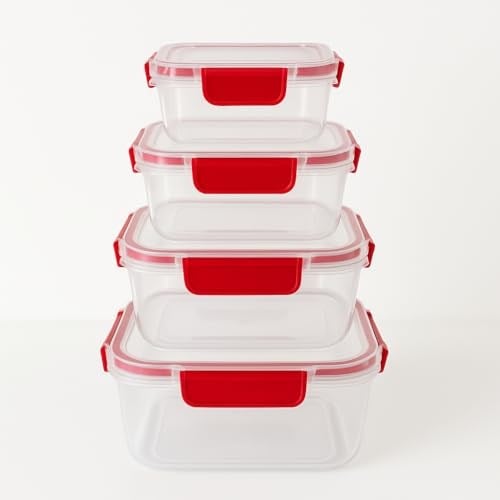 4’lü Kilitli Saklama Kabı Seti – Sızdırmaz Kapaklı, Farklı Boy ve Renklerde, BPA İçermez, Plastik Gıda Saklama Kutusu (2150 ml- 1300 ml - 700 ml - 300 ml) (Kırmızı)