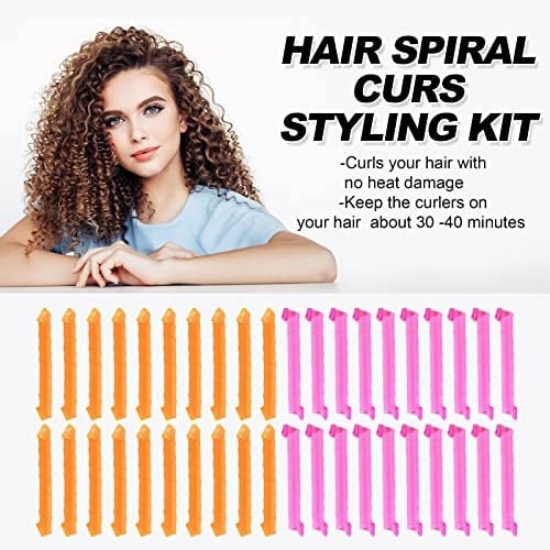 40 adet Isısız Spiral Saç Bigudi Uzun Saç, Hiçbir Isı Curlers 22 inç/55 cm Sihirli Bukleler Saç Silindirleri ile Şekillendirici Kanca Kadınlar Çocuklar için