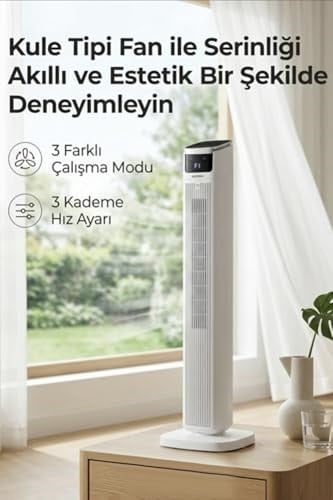 45W Akıllı Kule Fan Vantilatör | 3 Kademeli | Uzaktan Kumandalı | LED Dokunmatik | 43 inç