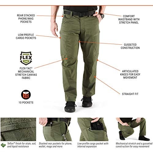 5.11 Tactical Erkek Apex Kargo İş Pantolonu, Flex-Tac Streç Kumaş, Stil 74434, Ranger Yeşili