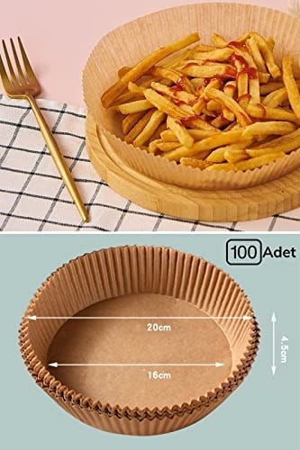 50 Adet Air Fryer Pişirme Kağıdı Tek Kullanımlık Yağ Geçirmez Yapışmaz Yuvarlak Tabak Model