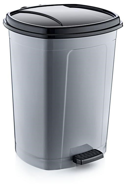 50 Litre Çöp Kovası Gri Siyah Kapaklı Kova Değiştirme Özellikli Pedalli