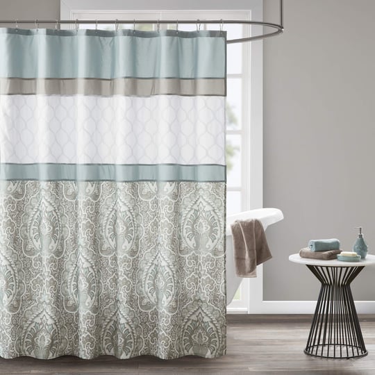 510 DESIGN Duş Perdesi, Dahili Astarlı Geometrik Dokulu Nakış Tasarımı, Modern Orta Yüzyıl Banyo Dekoru, Makinede Yıkanabilir, Kumaş Gizlilik Ekranı 72x72, Shawnee, Deniz Köpüğü