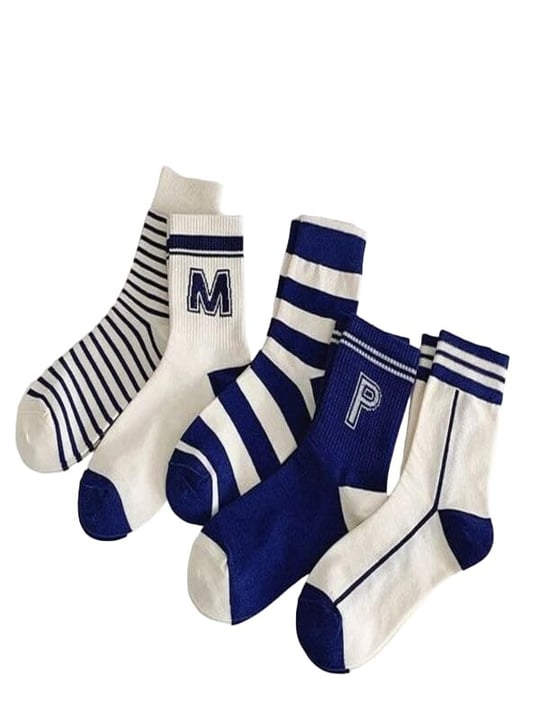 5li Ekonomik Paket Mavi Çizgili Desenli Unisex Soket Çorap Seti Tek Beden
