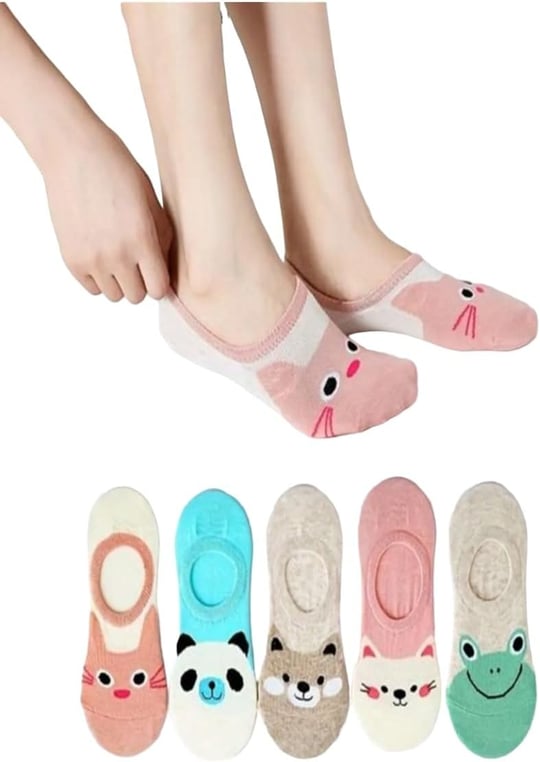 5li Ekonomik Paket Sevimli Hayvan Desenli Babet Unisex Kısa Spor Sneakers Çorap Tek Beden