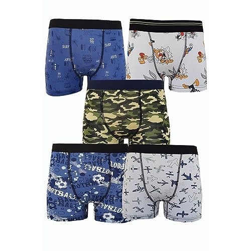 5li Erkek Çocuk Desenli Boxer Neşeli Ekonomik Pamuklu Paçalı Don