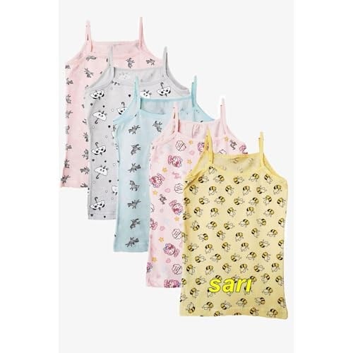 5li Kız Çocuk Atlet Pamuklu Baskılı Rengarenk Kaliteli Eğlenceli Sarı 9-10 yaş