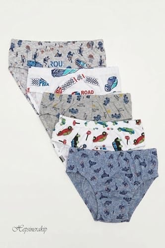 5li Paket Erkek Çocuk Renkli Desenli Neşeli Pamuklu Slip Külot
