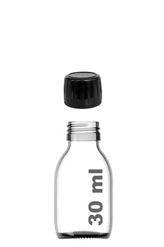 6 Adet 30 ml Kilitli Siyah Kapaklı Şeffaf Detox Shot Şişesi 30 Cc Ginger Şat Beyaz Cam Şişe