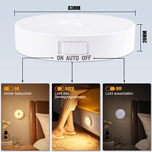 6 Adet Hareket Sensörlü Gece lambası, USB şarj Edilebilir Gece Lambası, 3 Mod, Manyetizma Adsorpsiyon, Gardıroplar, merdivenler, koridorlar, dolaplar vb. için uygundur, Sıcak Sarı