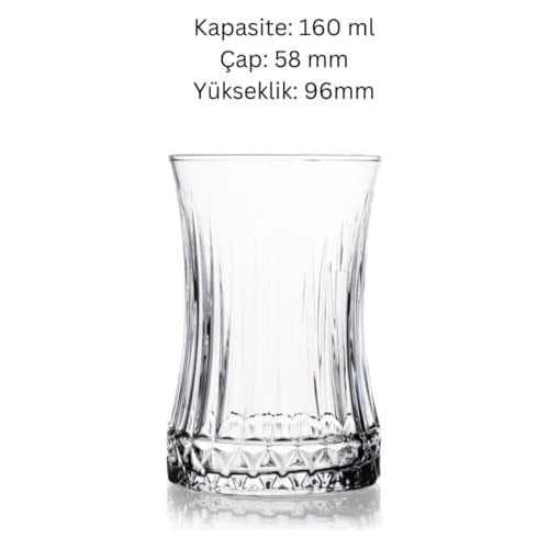 6’lı Kristal Desenli Cam Çay Bardağı Seti – 160 ml İnce Belli Modern Tasarım – Isıya Dayanıklı Cam Bardak – Şık ve Zarif Sunum İçin Çay ve Kahve Bardağı