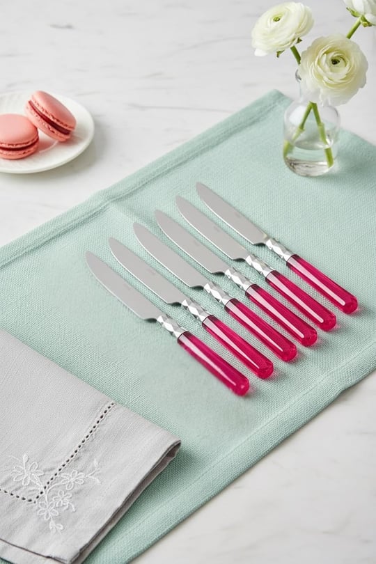 6’lı Paslanmaz Çelik Pembe Tatlı Bıçağı Seti