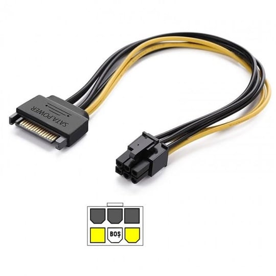 6 pin PCI-E dişi to 15 pin sata erkek power güç kablosu 30 cm