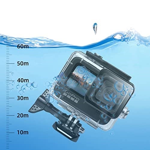 60 m su geçirmez gövde, GoPro Hero 12/Hero 11/Hero 10/Hero 9 Black ile uyumlu, su altı dalış aksesuarı, Go Pro Hero 12, 11, 10, 9 aksiyon kameraları için