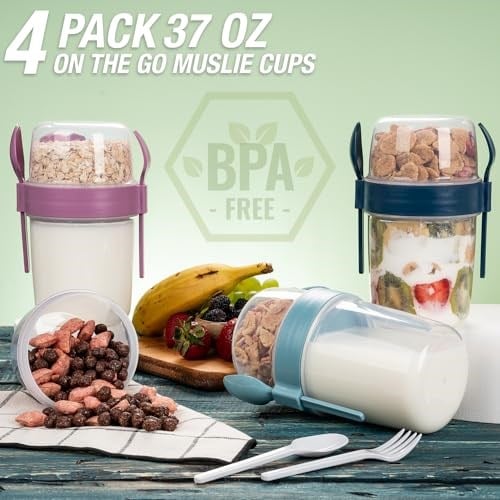 650 ml Take-go Kaşıklı Hazneli Meyveli Müsli Kabı Piknik Iş Yoğurt Süt Bardağı Kapaklı ve Kaşıklı Kahvaltı Bardakları, Tahıl Tepesi Yulaf Ezmesi Granola (Turkuaz)