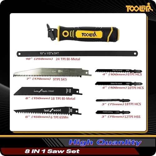 8-In-1 Multi Blades Eller Gördü, Drywall Cutter Saw. Hacksaw. Uzun Blade Elleri Gördü, Jab Saw, Sürekli Duvarı kesmek için, Sheetrock, Wood, Metel, Plastic, Plywood. Çabuk Değiştirme Mehanizmi.