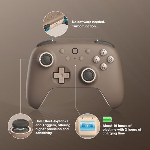 8Bitdo Ultimate 2C Wireless Controller for Windows PC and Android, with 1000Hz Polling Rate, Hall Effect Joysticks and Hall Triggers, and Remappable L4/R4 Bumpers, Turbo Function (Brownie)