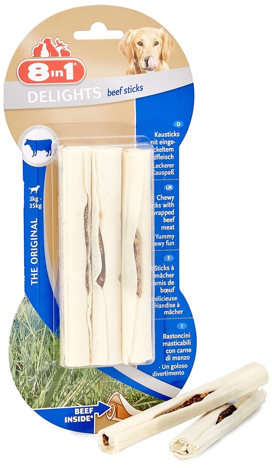 8in1 Delights Beef Sticks Sığır Etli Çiğneme Çubukları, 75 gr Köpek Ödülü