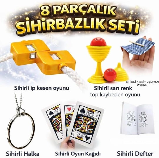8li Sihirbazlık Seti (Kibrit, Defter, Halka, Kupa, İp, 3lü Kart), B161-F082-F026-0064-F004-0040avnmustran