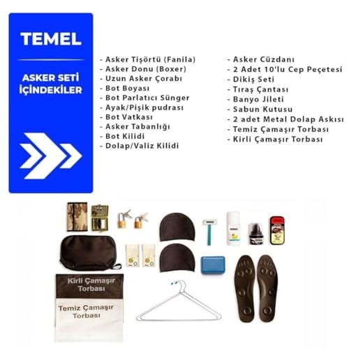 9 Askeri İç Çamaşırlı Temel Asker Malzemeleri Seti - Bedelli Askerlik Paketi